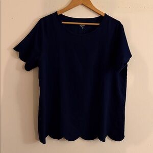 Tickled Teal Dark Blue Scalloped Hem Top